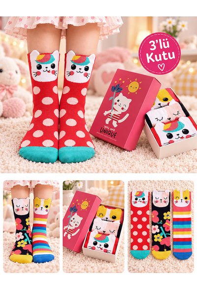 Denokids Цветни момичешки чорапи в кутия, 3 чифта