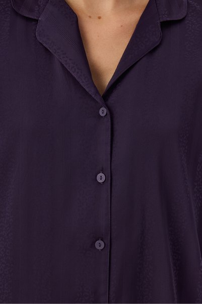 Penti Mor Midnight Saten Çizgili Uzun Kollu Gömlek Pantolon Pijama Takımı