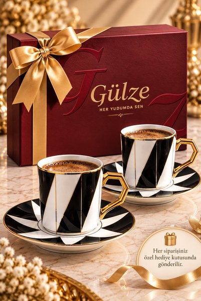GÜLZE Signature / Art Series / Mono Star Model 2-Person Coffee Cup Set (Fine Bone Porcelain)