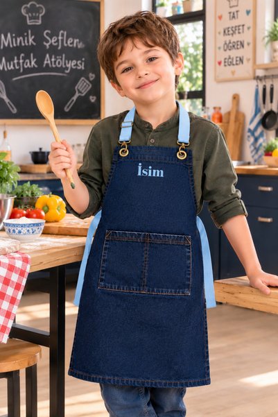 Monki Haus Kişiye Özel İsim Nakışlı Denim Kot Çocuk Önlük Mutfak Boyama Hobi ...