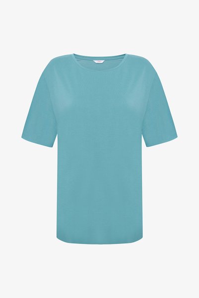 Penti Turkuaz Mavi Bisiklet Yaka Loose Fit Modal Tişört
