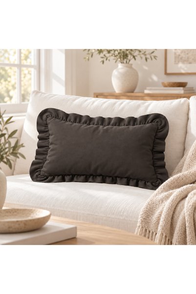 Bc Home Anthracite Country Ruffled Rectangular Throw Pillow Cover Vintage, Bohemian, 1 Piece