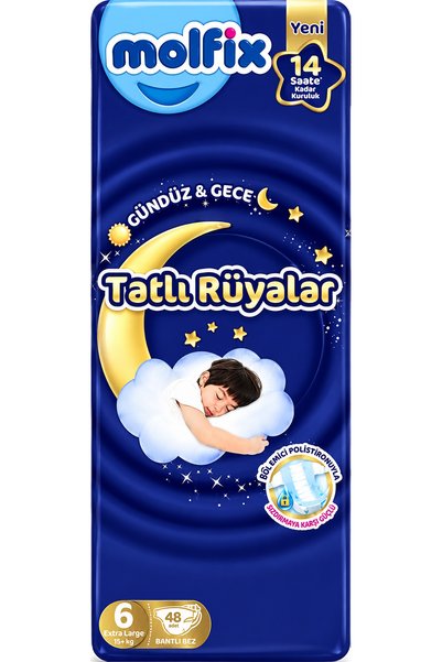 Molfix 2 PAKET Bebek Bezi Sweet Dreams E.Large 6 Numara 48'li
