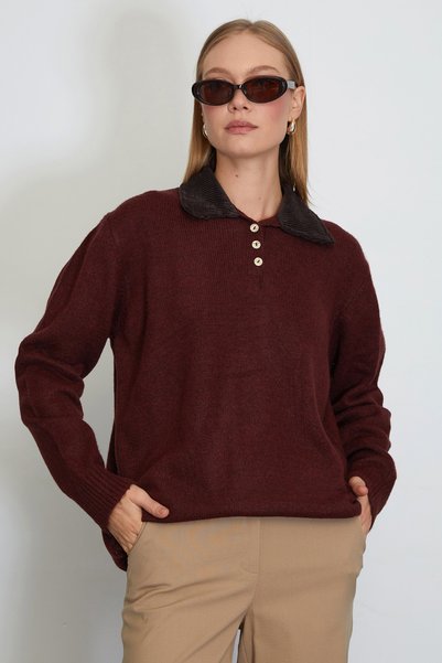 Fulla Moda Pulover din catifea cu guler polo