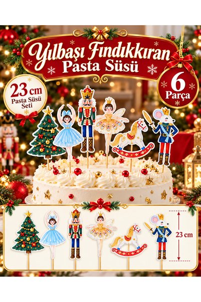 Partifabrik Ornament pentru tort cu tematică de Crăciun, în formă de spărgător de nuci, balerină și scobitoare de dinți, 6 bucăți mari