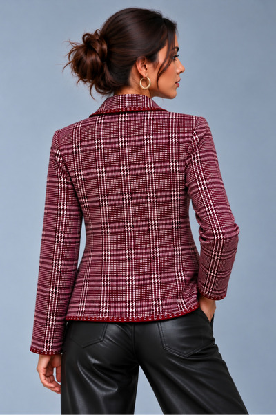 Boutique Juji EL İŞÇİLİKLİ BORDO EKOSE CEKET