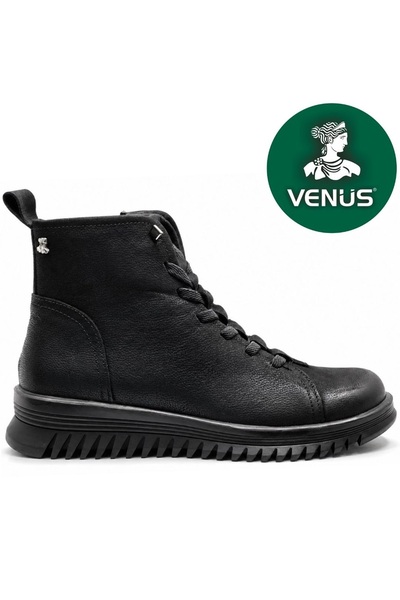 Venüs Pepuza Hakiki Deri Kaymaz Düz Taban Ortopedik Kadın Bot SİYAH
