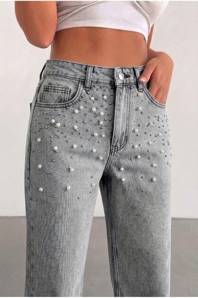 REDZARRAM light gray normal waisted front-stone stylish women's pants