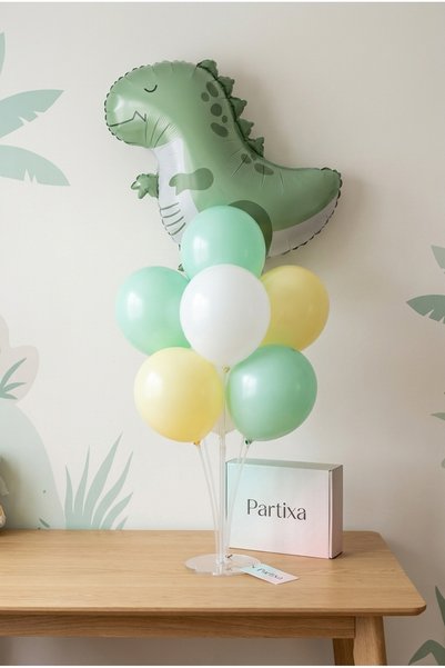 Partixa Matte Green Retro Dinosaur Balloon Stand Set |   Transparent 7-Piece ...