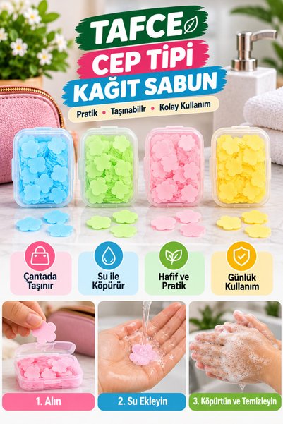 tafce 1 Adet Çanta Tipi Taşınabilir Mini Cep Tipi Eriyen Mini Kağıt Sabun Öğr...