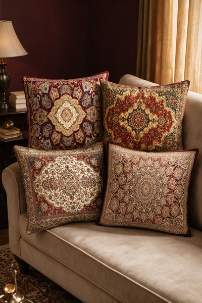 LadiesHome Vintage Song Corner Patterned 4-Piece Throw Pillow Cover Set Doubl...