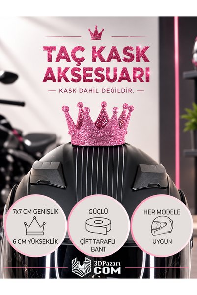 Butik Motor & Motosiklet Pembe Simli Taç Kask Dış Aksesuar