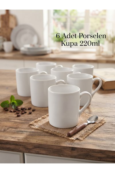 Manor Cam 6'lı Porselen Kupa Seti Beyaz 250ml Çay Kahve Bardağı 6 adet