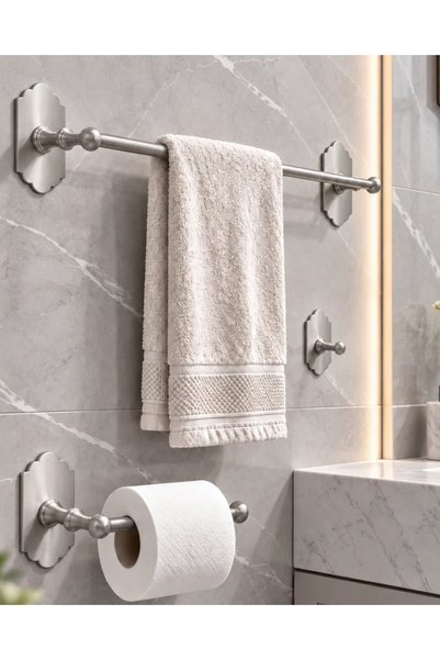 DUREVO Rustic Country Vintage Design Bathroom Set - Stainless Steel Adhesive 3-Piece Set - Towel Holder - Toilet Paper Holder - Robe Hanger