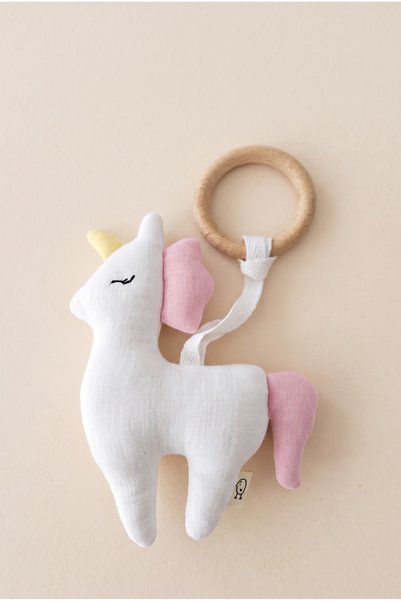 O&G Collection Unicorn %100 Pamuklu Organik 4 Katlı Multi Müslin Ahşap Diş Ka...
