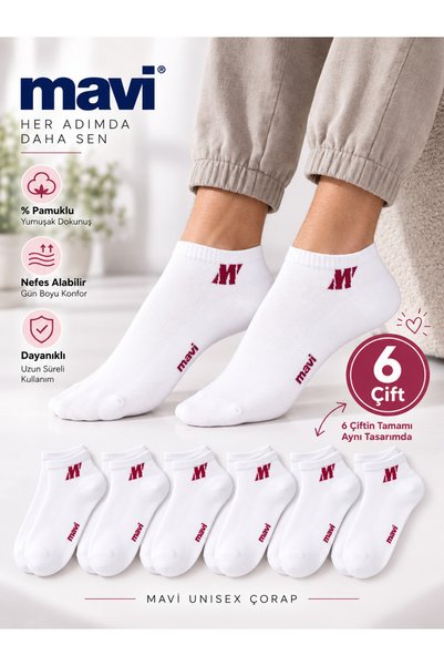 Mavi Pro Beyaz Patik Çorap ( 6 Çift )