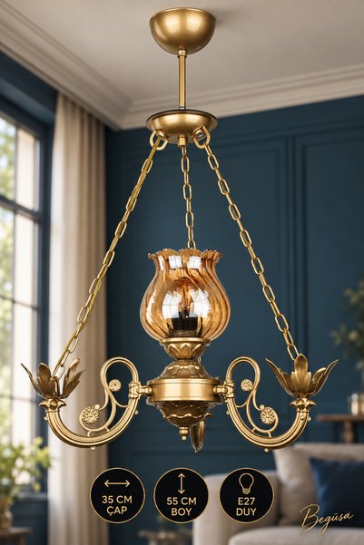 Begüsa Buğlem Tekli Somon Camlı Avize, Modern Camlı Avize, Tekli Dekoratif Av...