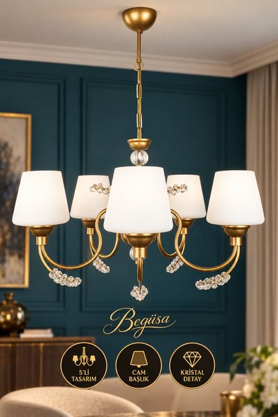 Begüsa Laguna 5.Li Avize Eskitme, Klasik Tasarım Avize, Dekoratif Tavan Aydın...