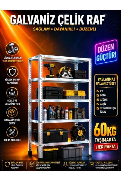 bölgeraf 5 Katlı Galvaniz Çelik Raf - Depo, Arşiv, Kiler, Dosya, Market Rafı ...