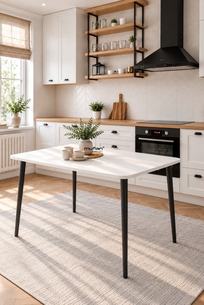 Mufian Concept DAMLA 60x90 Cm İskandinav - Bohem Oval Köşe Beyaz Yemek - Mutf...