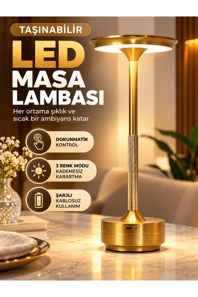 MATECHNO Lüks Şarjlı Dokunmatik Metal LED Restoran Bar Masa Lambası Yemek Mas...