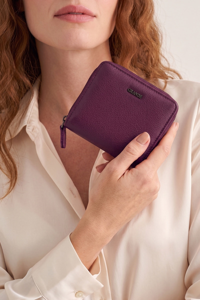 Grande 2822 Genuine Leather Horizontal Snap Fastener Women's Wallet Arsel Plum