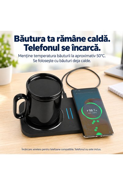 MACASORE Încărcător Wireless HC809 cu Funcție de Menținere Caldă a Băuturilor + Cană Ceramică