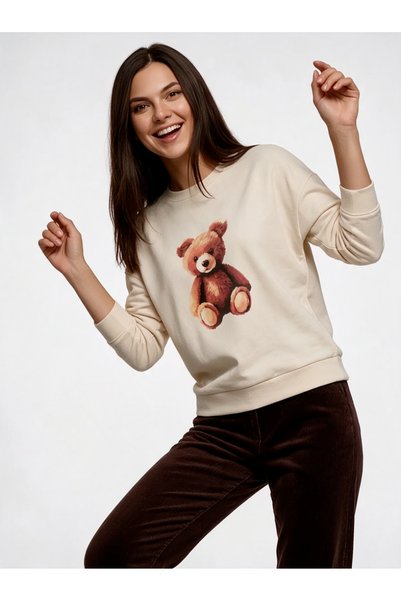 SCREENSHOT Kadın Sevimli Ayıcık Baskılı Sweatshirt / Rahat ve Şık Tasarım / F...