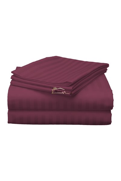 HomePuls Cearșaf de pat dublu king size Damasc Policoton dunga 1 cm, 230 x 26...
