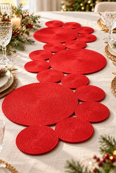 Naspar Red Color Runner / Tablecloth / Living Room / Console / Coffee Table Cover / Christmas Decorative Runner (105X34)