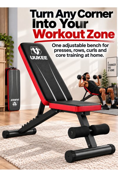 UUKEE Adjustable Weight Bench, 8-Position Backrest, 660LBS Foldable Workout B...