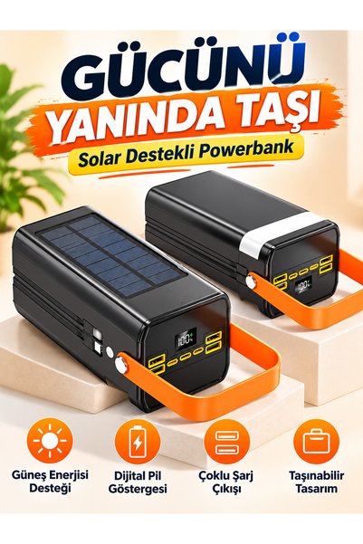 MATECHNO Solar 80.000 Mah Güneş Enerjili Led Işıklı Powerbank Şarj Aleti 4xUsb Çıkış Çoklu Şarj Çıkışı Kablo