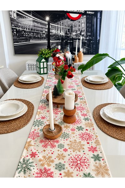 Decamor home مفرش طاولة أحمر اللون بتصميم العام الجديد (لا يشمل المناديل)