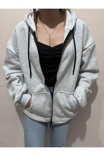 FKNMODA 3 iplik pamuklu Oversize Kapüşonlu İçi Yumuşak Tüylü Cepli Basic Düz ...