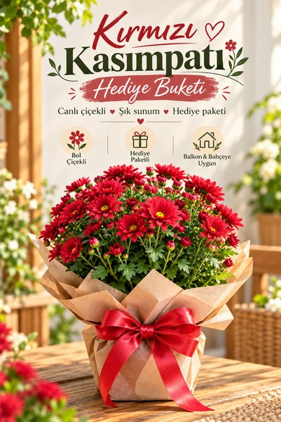 Gardenbox Sevgililer Günü Hediyesi Kırmızı Renk Kasımpatı Çiçeği Hediye