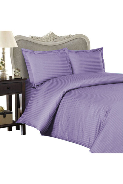 HomePuls Lenjerie de pat single Damask Polycotton cu dungi 1 cm, 3 bucăți, ce...