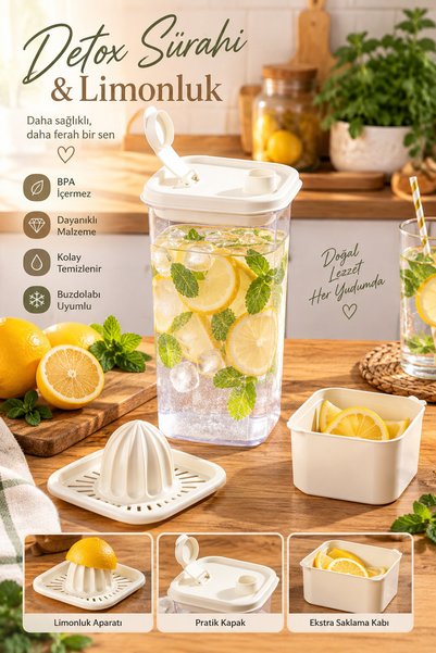 Porsima 1110 Sızdırmaz Kapaklı Detoks Sürahi - Matara & Limonluk, Şerbetlik, ...