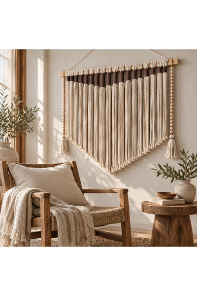VOBU HOME & LIFE DESIGN MODERN MAKROME DUVAR SÜSÜ- KREM RENKLİ BOHEM DUVAR DE...
