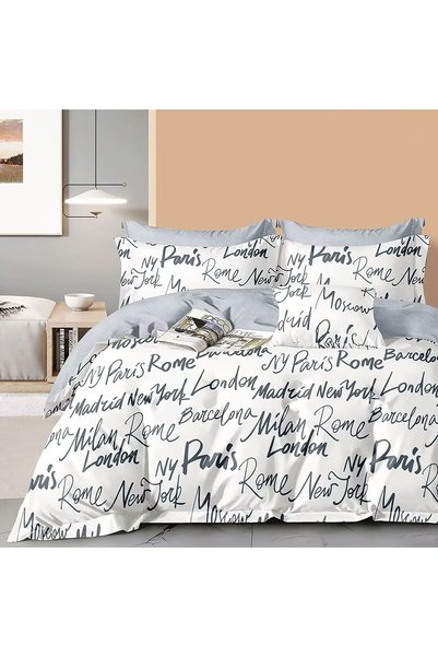 Ralex Lenjerie de pat dublu king size Percale imprimat Bumbac 100% 6 piese ce...