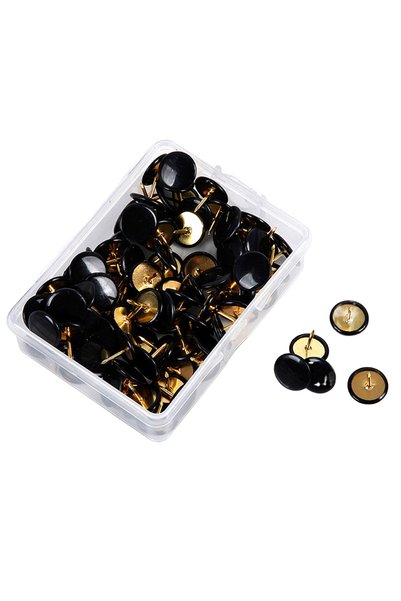 Choice1 Black 100pcs Round Head Thumbtacks Roundness Plastic and Metal Flat T...