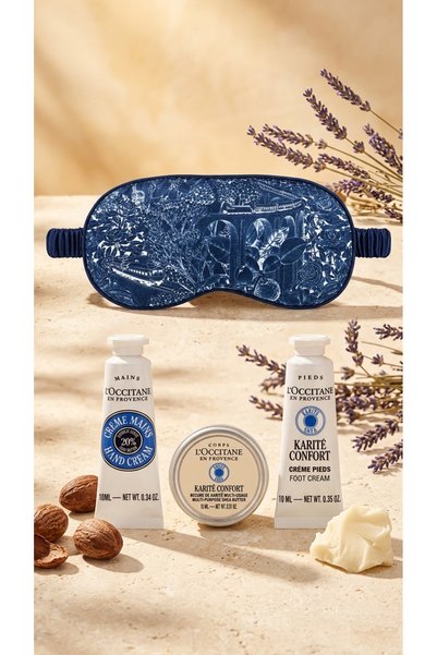 L'Occitane Shea Mini Bakım Üçlüsü, Seyahat Boy, Uyku Maskesi ile, 4'lü Set