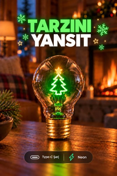edewatt Çam Ağacı Neon Dekoratif Masa Lambası Ampul Şeklinde Yeni Nesil Aydın...