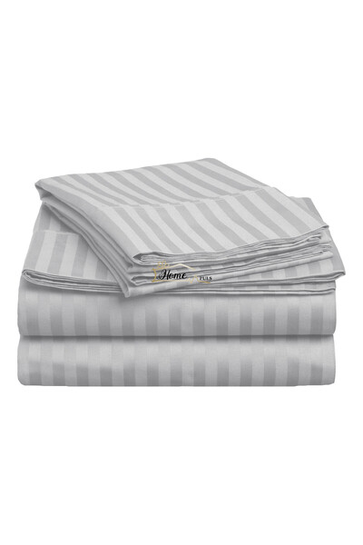 HomePuls Cearșaf de pat cu elastic Damasc Bumbac 100% dunga 1 cm, 190x250 cm ...