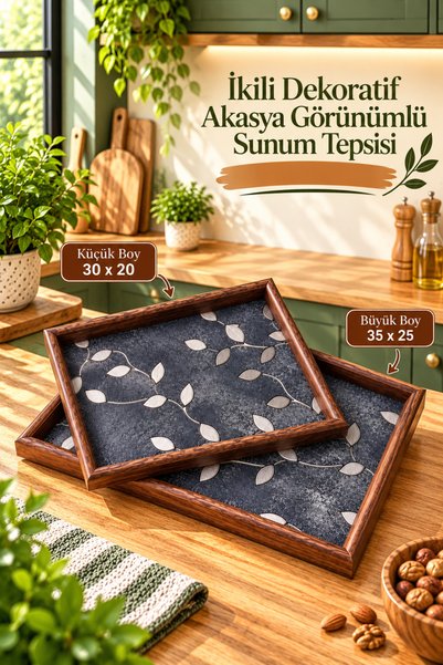 DECOFORM 2’li Dekoratif Akasya Görünümlü Sarmaşık Sunum Tepsisi – Şık ve Çok ...