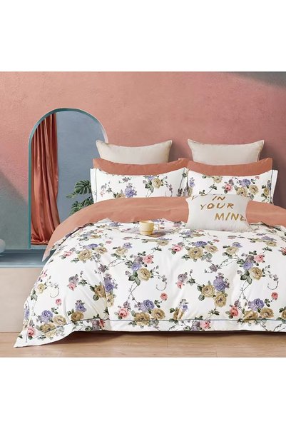 Ralex Lenjerie pat dublu Percale imprimat Bumbac 100%, 4 piese, cearșaf pat 2...