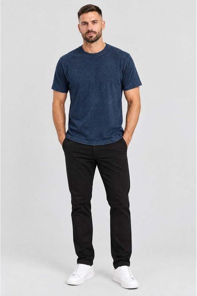 VACHT Men's Navy Blue Regular Acid Washed T-Shirt with Tumbled Effect