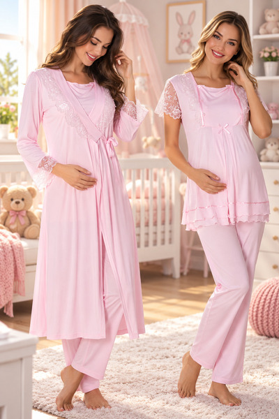 by İGP Cotton Lace Maternity Pajama Set with Breastfeeding Feature and Adjust...