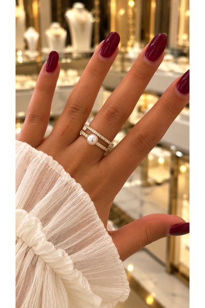 GLARE JEWELRY CO Pearl Stone Model and Zircon Stone Stainless Steel Ring Are ...