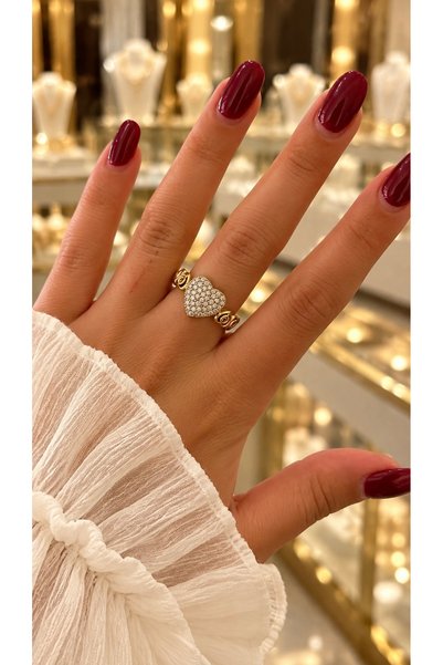 GLARE JEWELRY CO Zircon Stone Heart Model Gold Stainless Steel Adjustable Ring