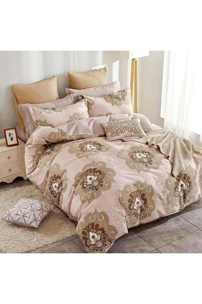 Ralex Double Bed Linen 6 Pieces Percale Cotton 100%, Elegant Beige / Brown, P...